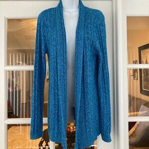 Kim Rogers Nubby Blue Open Front Cardigan Sweater Small